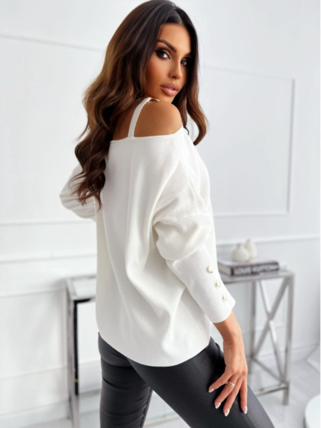 Asymmetrical Neck Buttoned Top (3 Colors)