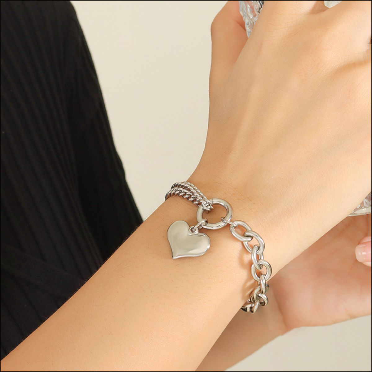 Chunky Chain Titanium Steel Heart Bracelet