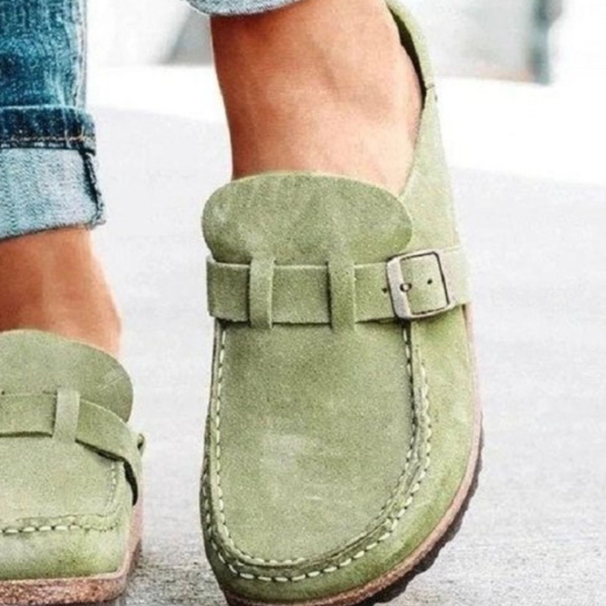 Round Toe Low Heel Buckle Sneakers (5 Colors)