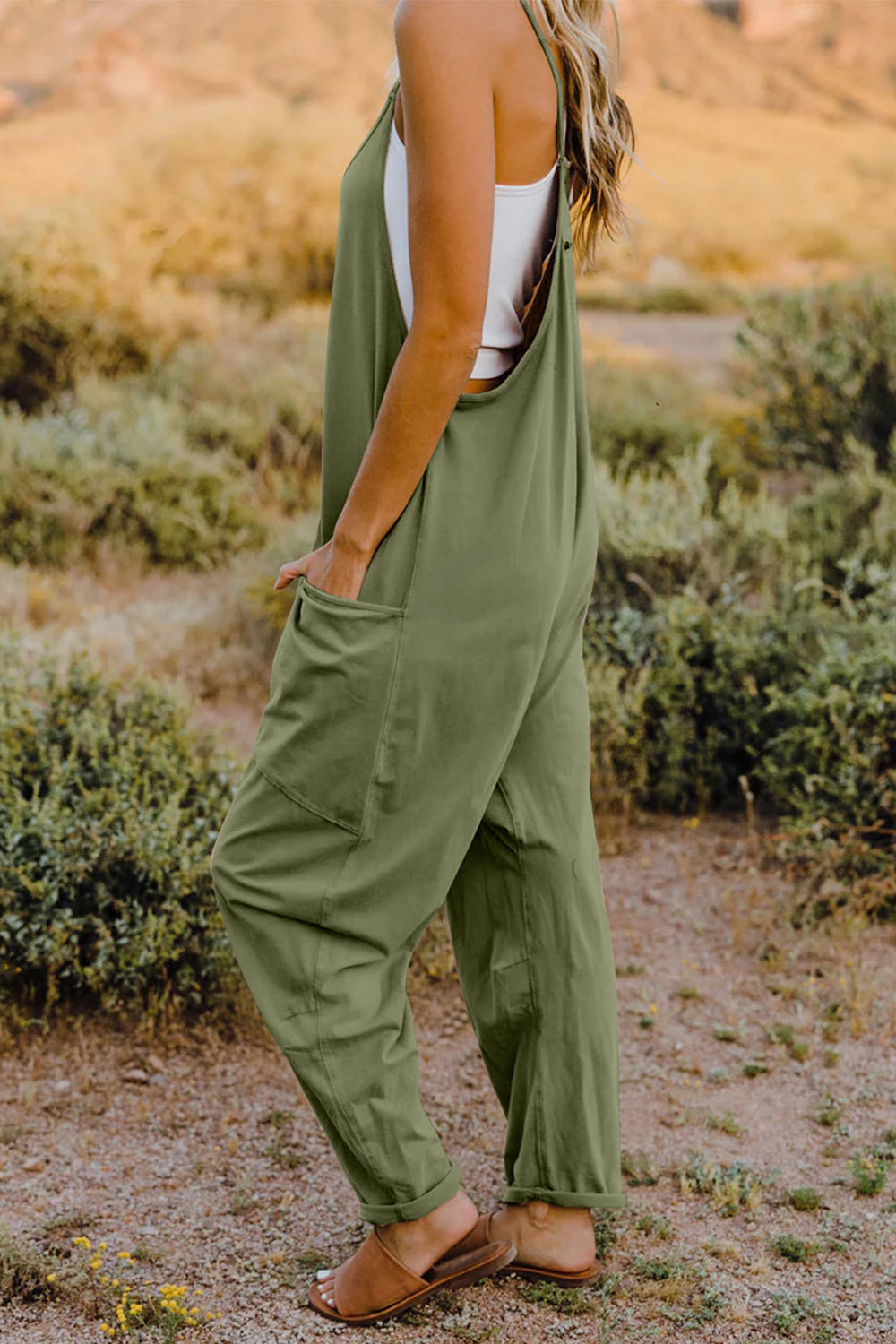 Double Take Full Size V-Neck Sleeveless Jumpsuit with Pockets (6 Colors)