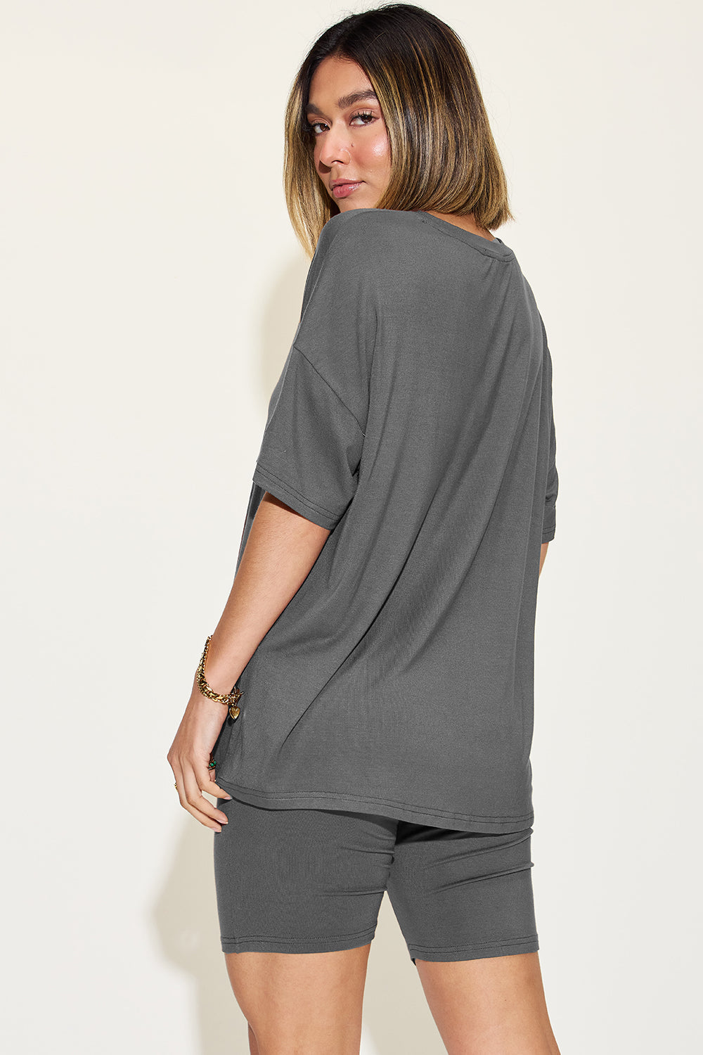 Basic Bae Full Size V-Neck Drop Shoulder Short Sleeve T-Shirt and Shorts Set (7 Colors)