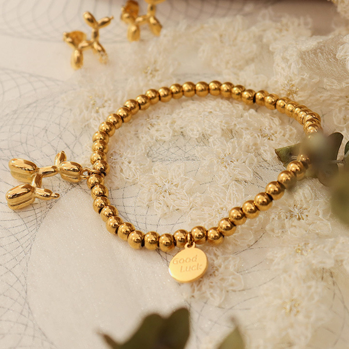 18K Gold-Plated Titanium Steel Balloon Puppy Shape Charm Bracelet