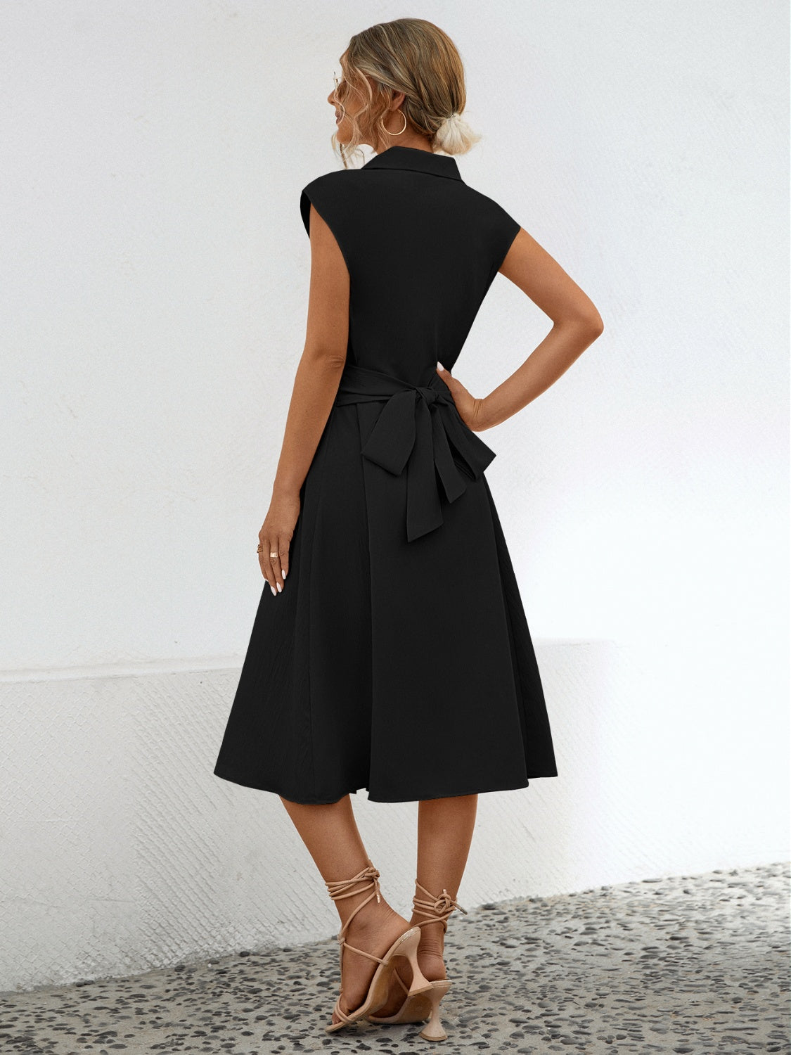 Button Up Cap Sleeve Midi Dress (2 Colors)