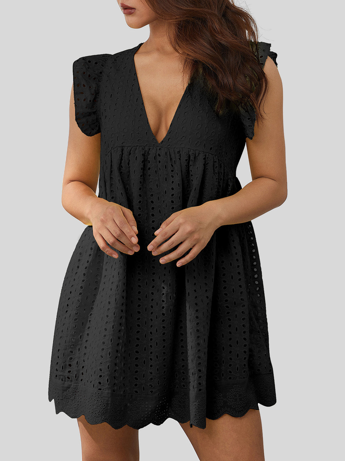 Ruffled Eyelet Cap Sleeve Mini Dress (7 Colors)