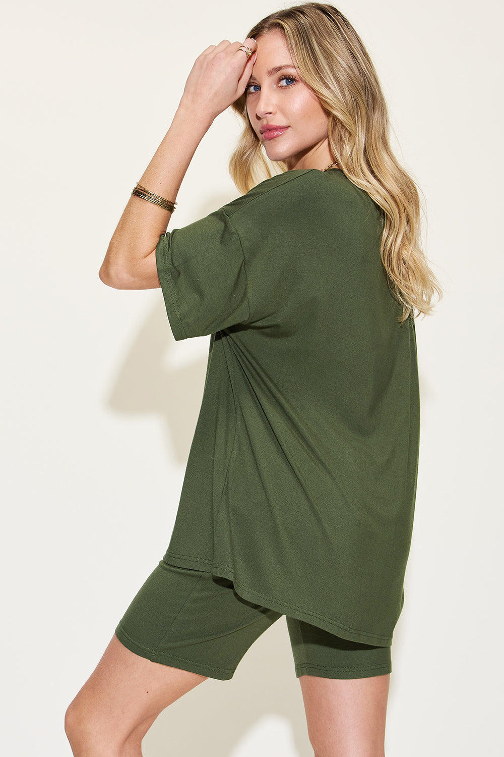 Basic Bae Full Size V-Neck Drop Shoulder Short Sleeve T-Shirt and Shorts Set (7 Colors)