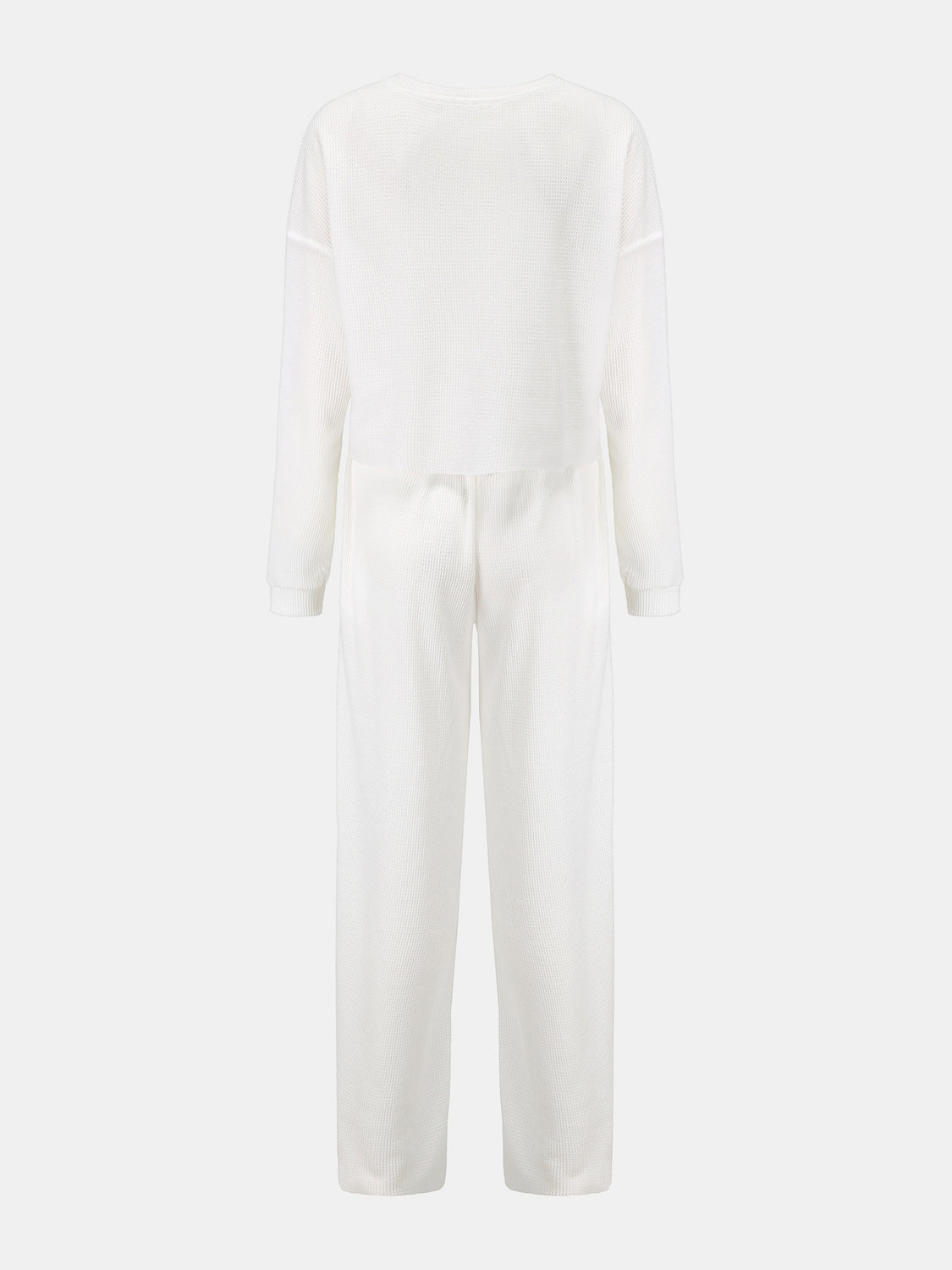 Waffle-Knit Round Neck Top and Pants Set (4 Colors)