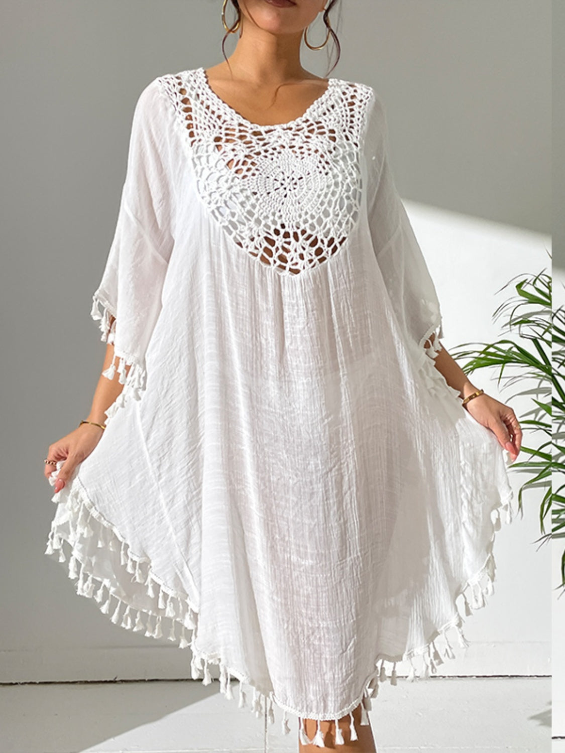 Tassel Cutout Scoop Neck Cover-Up Dress (3 Colors)