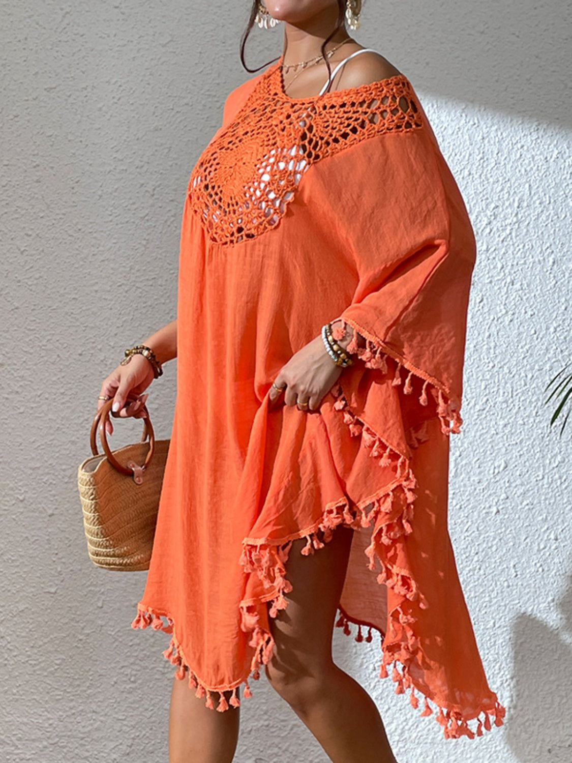 Tassel Cutout Scoop Neck Cover-Up Dress (3 Colors)