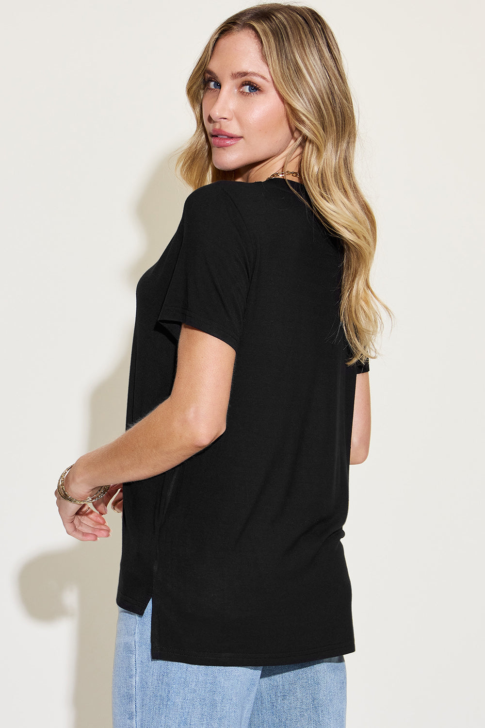 Basic Bae Full Size V-Neck High-Low T-Shirt (7 Colors)