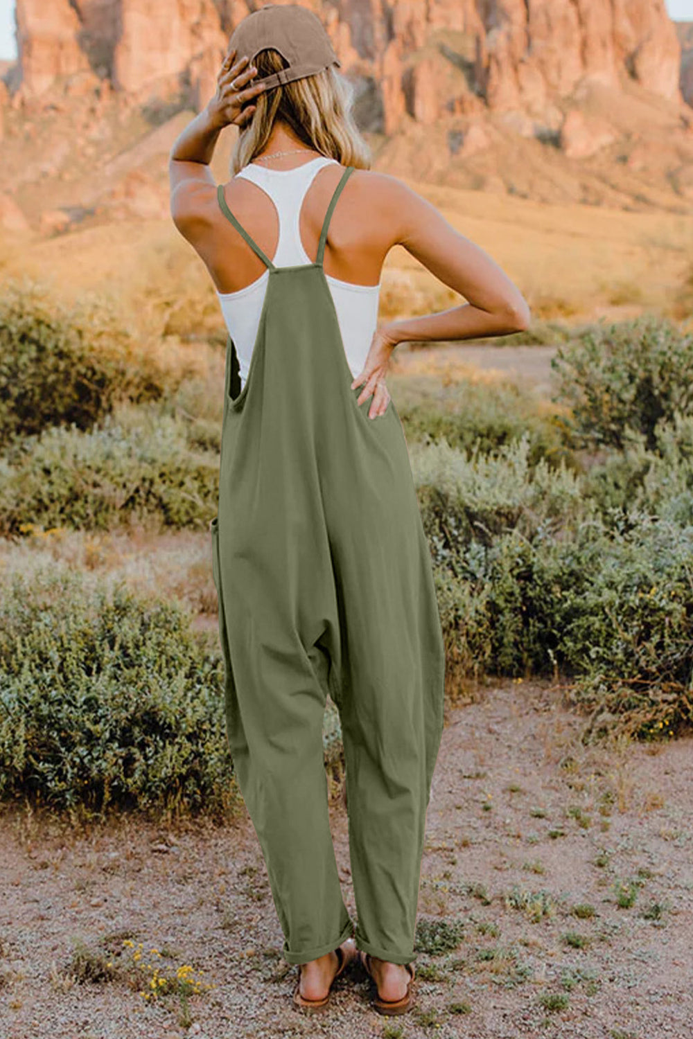 Double Take Full Size V-Neck Sleeveless Jumpsuit with Pockets (6 Colors)