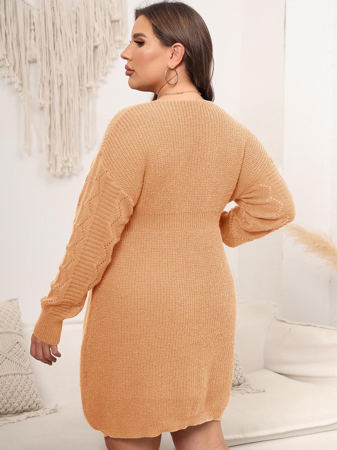 Plus Size Dropped Shoulder Long Sleeve Knit Mini Dress (3 Colors)