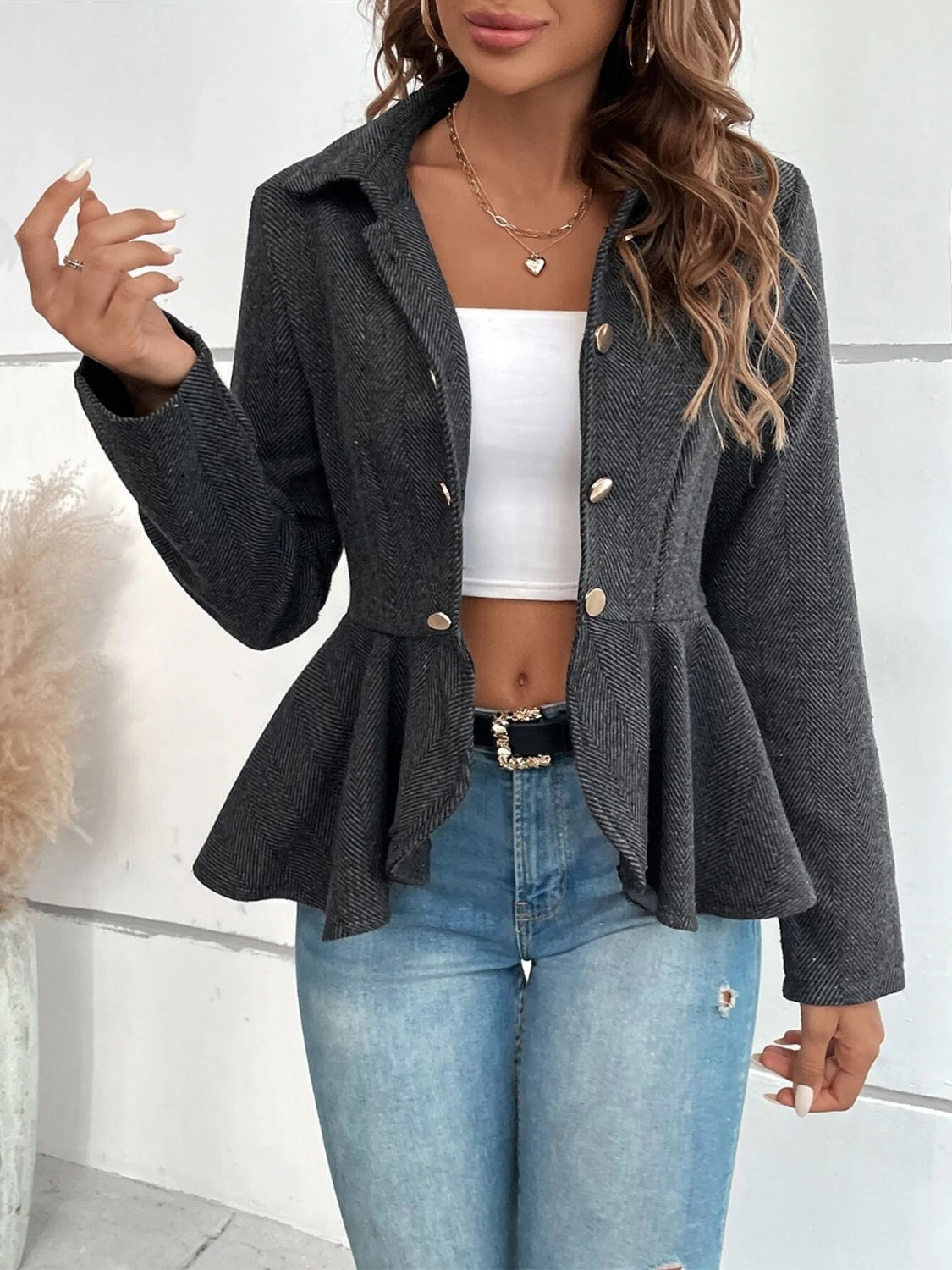 Ruffle Hem Collared Blazer (4 Colors)