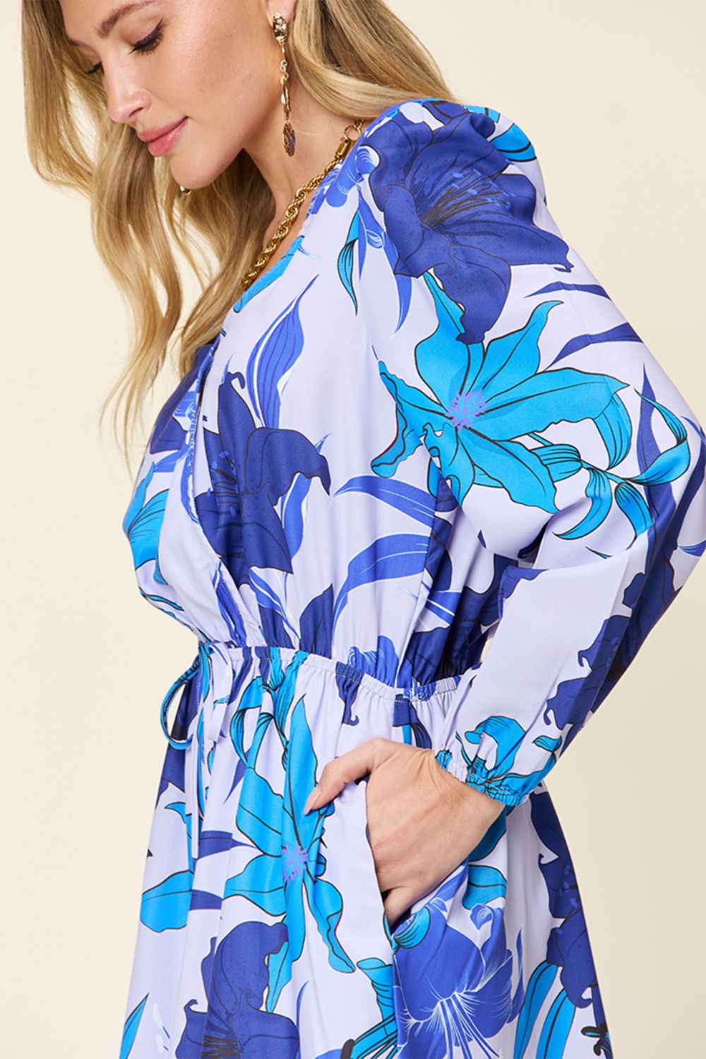 Double Take Full Size Floral Long Sleeve Romper with Pockets (2 Colors)