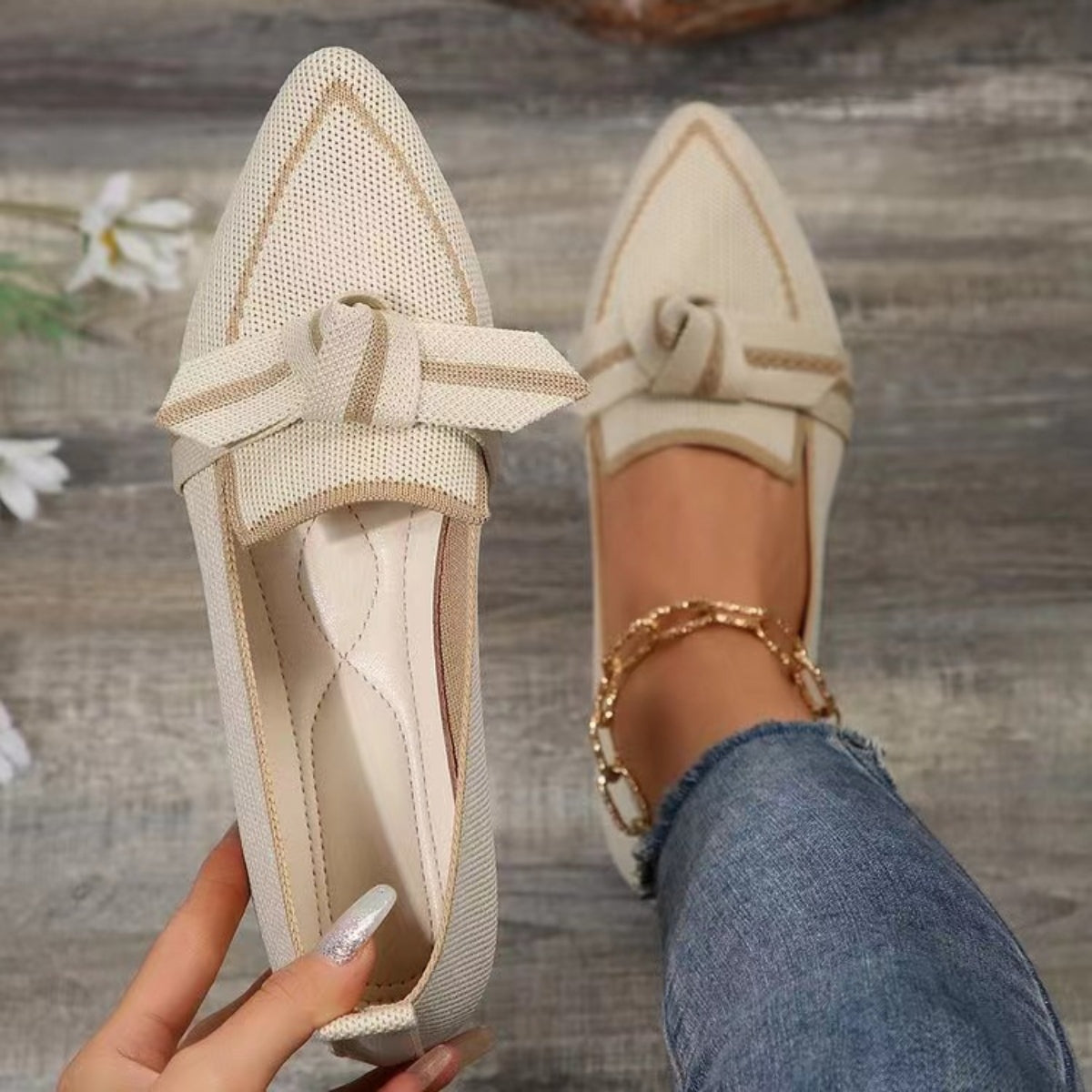 Bow Contrast Trim Point Toe Loafers (5 Colors)