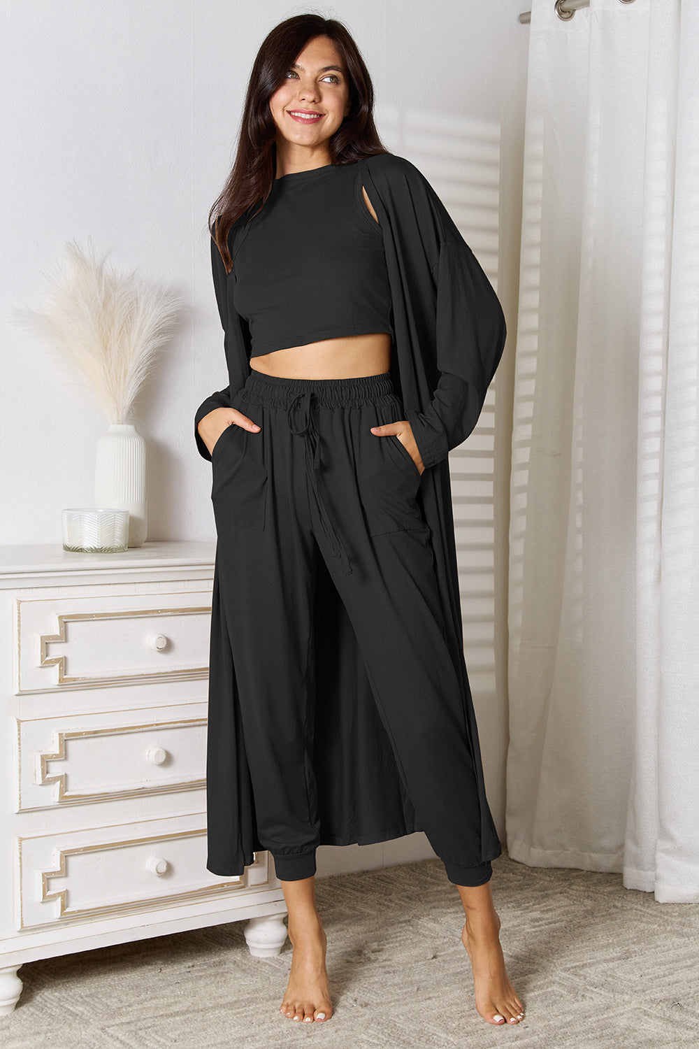 Tank, Pants, and Cardigan 3 Piece Set with Pockets (4 Colors)