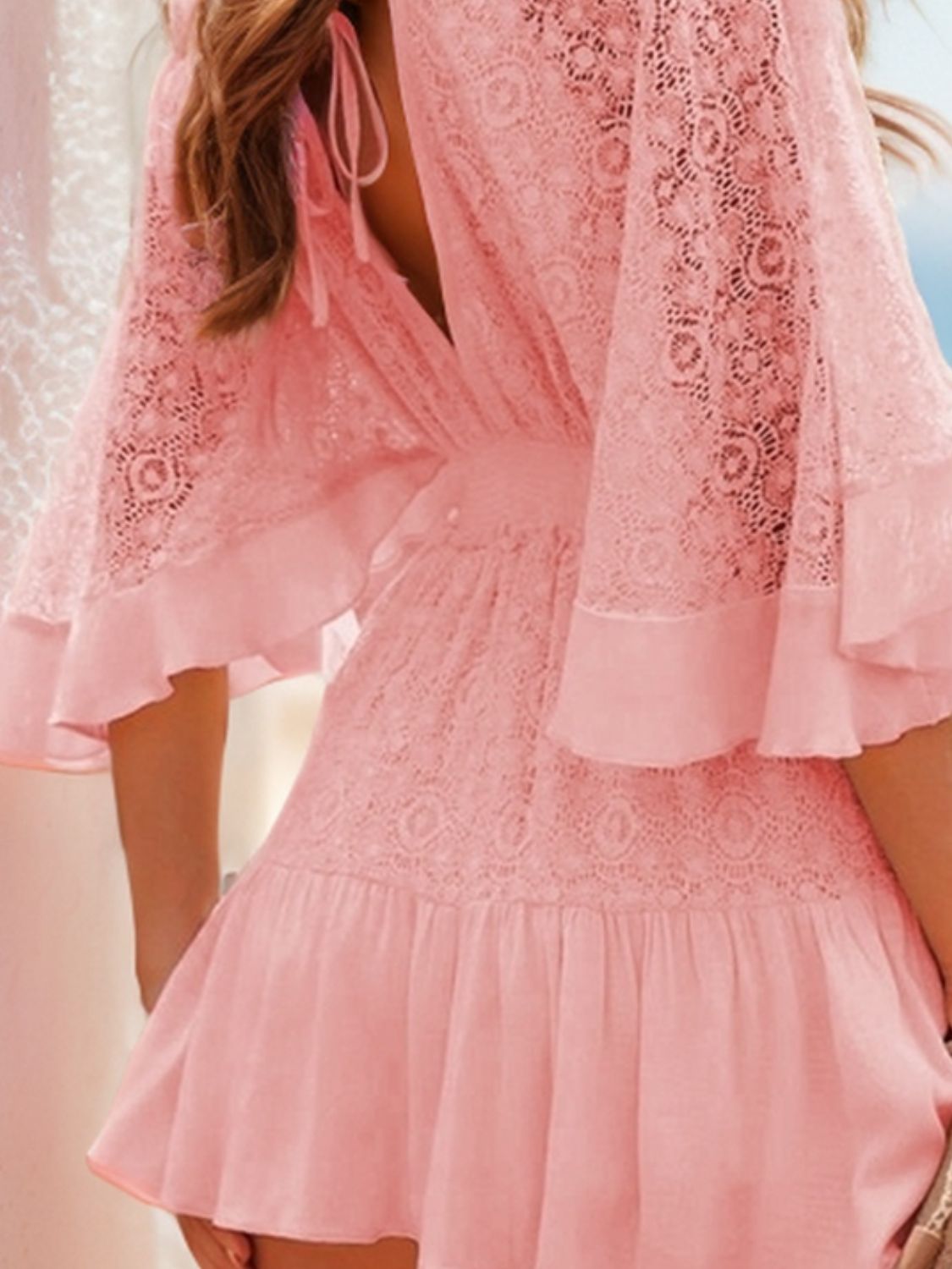Lace Cutout Half Sleeve Mini Dress (4 Colors)