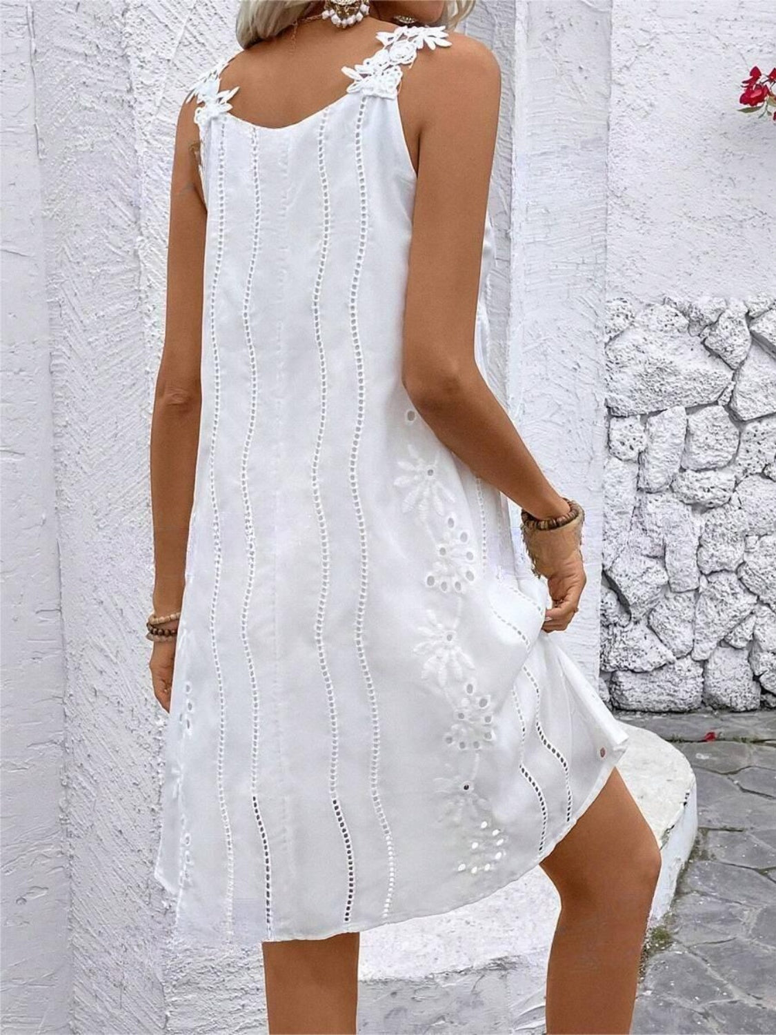 Lace Detail V-Neck Mini Dress in White