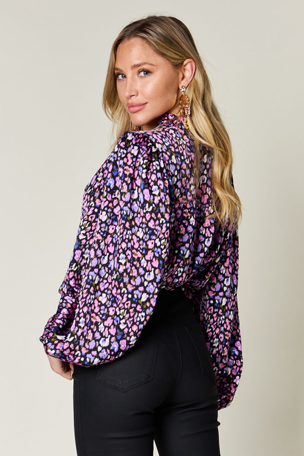 Double Take Full Size Printed Long Sleeve Blouse (3 Colors)
