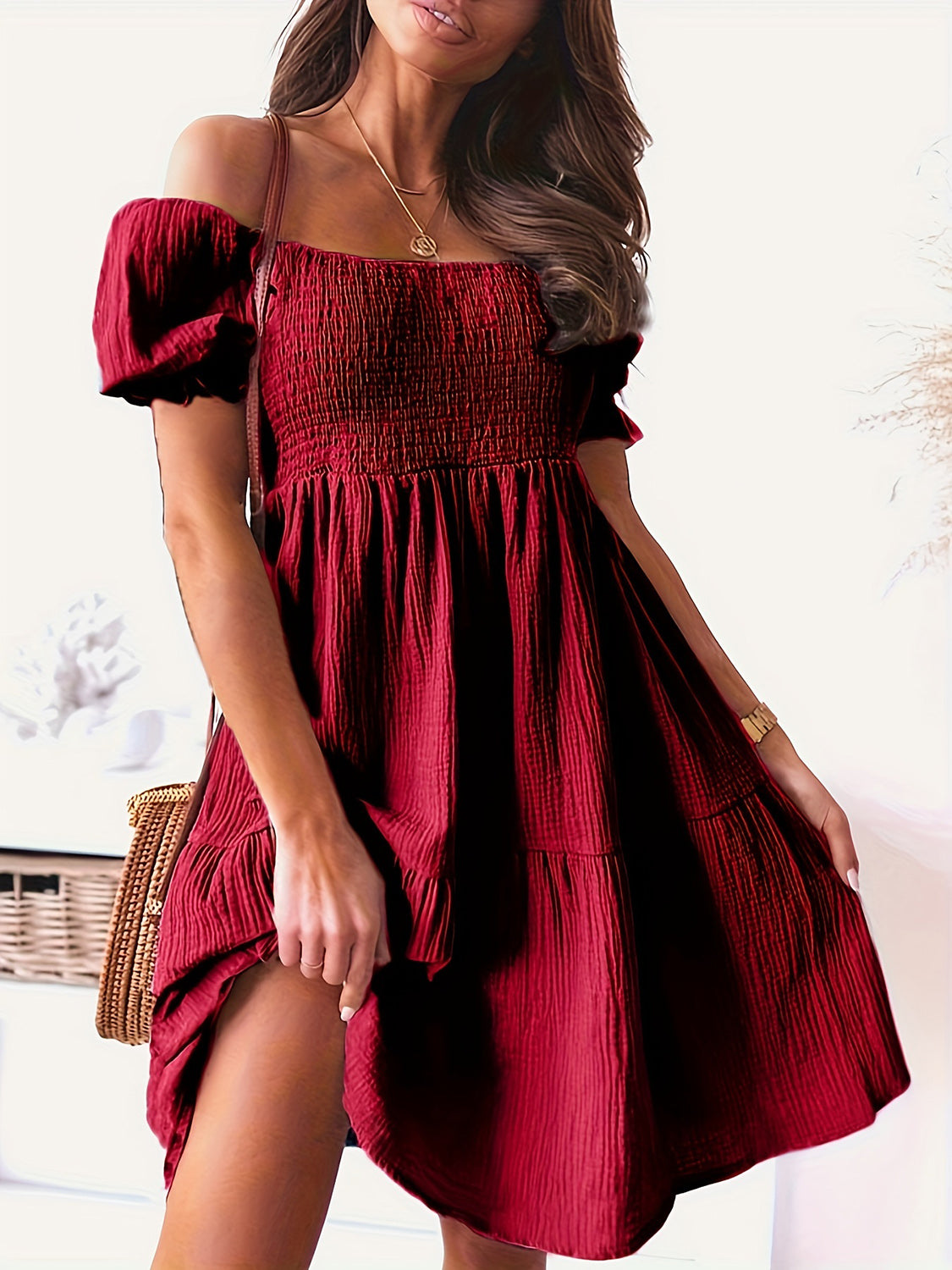 Full Size Ruffled Off-Shoulder Short Sleeve Dress (7 Colors)