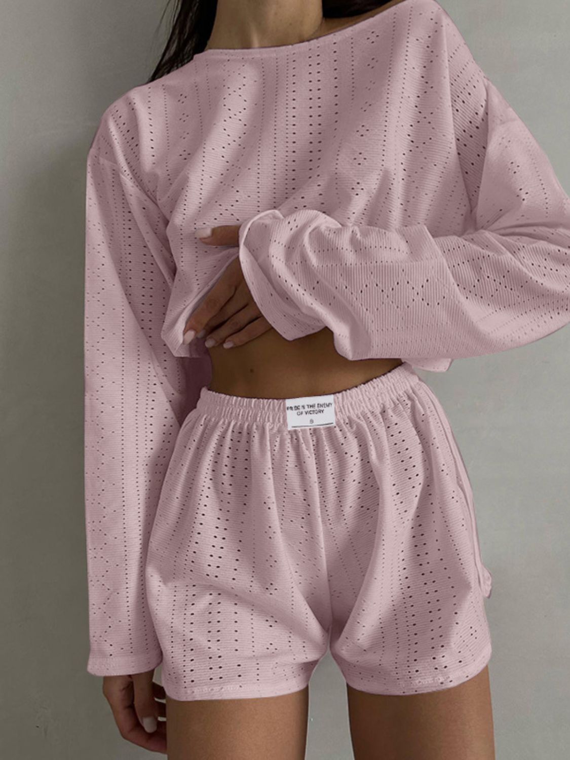 Outfit Set - Eyelet Round Neck Top and Shorts Set (7 Colors up to 2XL)