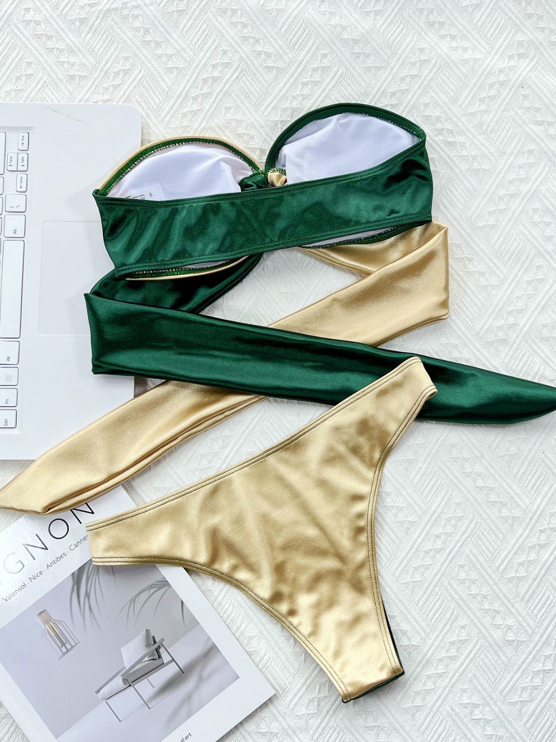 Two-Tone Ring Detail Tied Bikini Set (2 Colors)