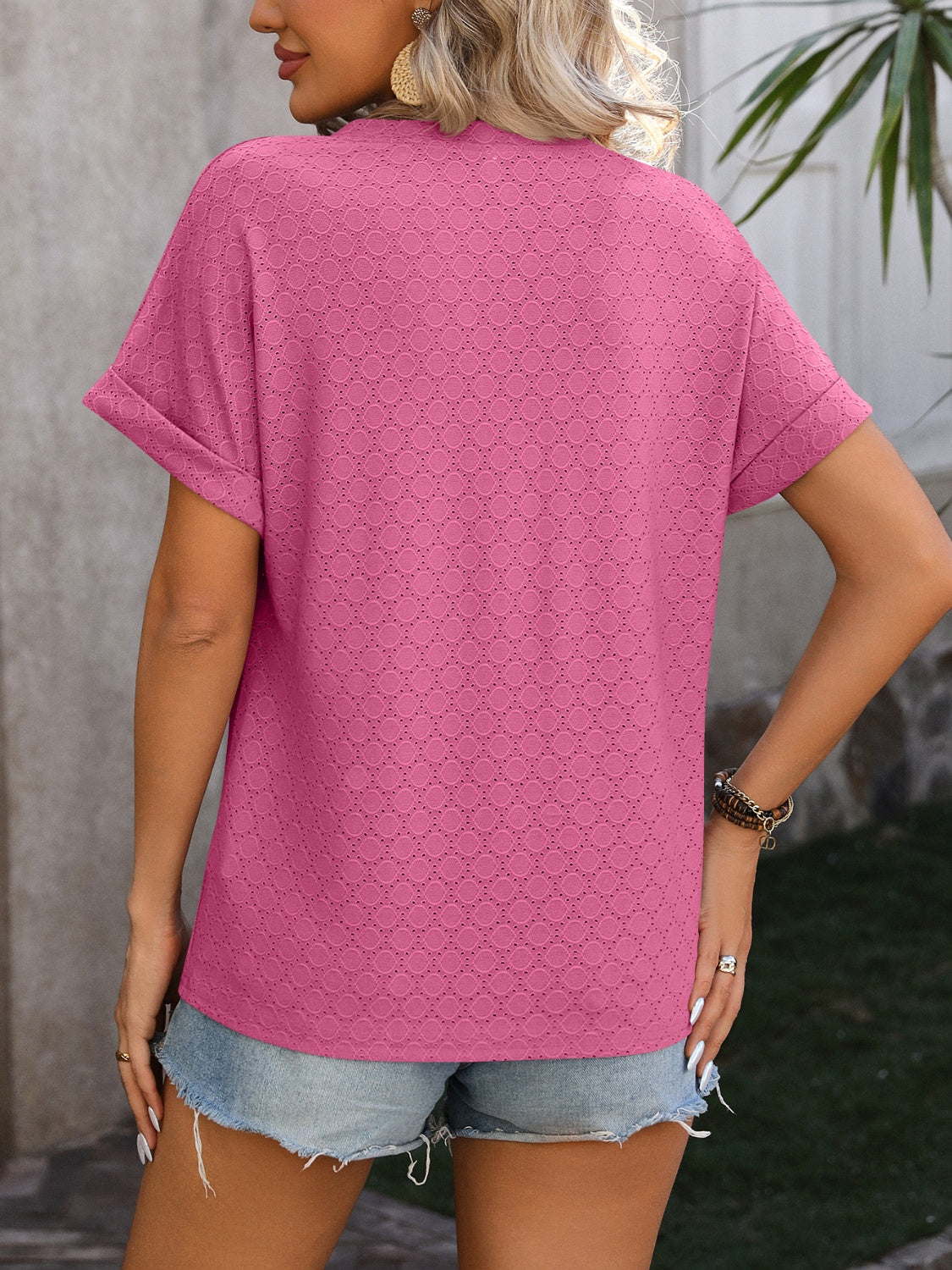 Eyelet Notched Short Sleeve T-Shirt (6 Colors)