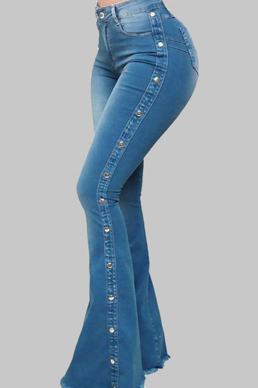 Button Detail Flare Jeans (3 Colors)