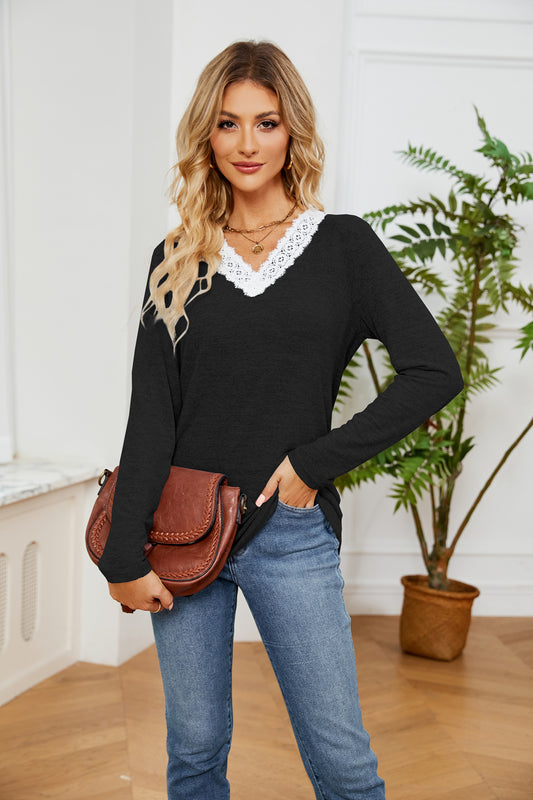 Lace Detailed V Neck Top (6 Colors)