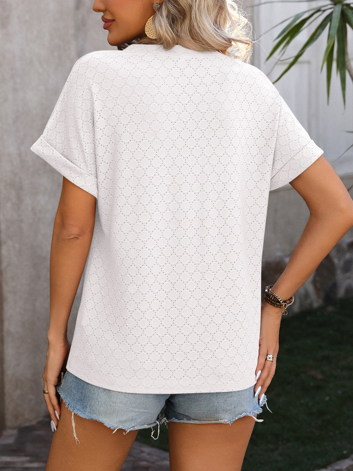 Eyelet Notched Short Sleeve T-Shirt (6 Colors)