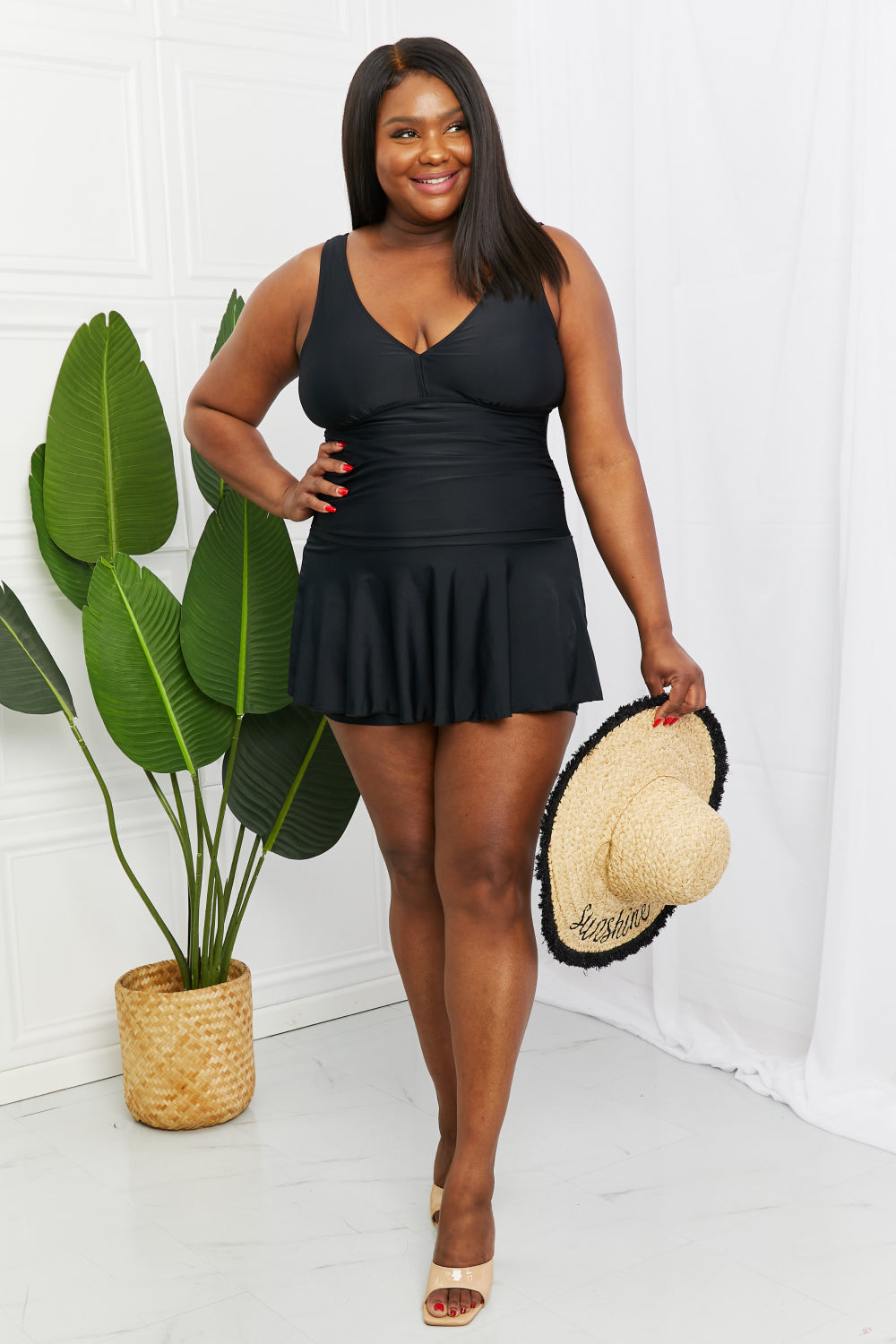 Marina West Swim Full Size Clear Waters Swim Dress in Black (up to 3XL)