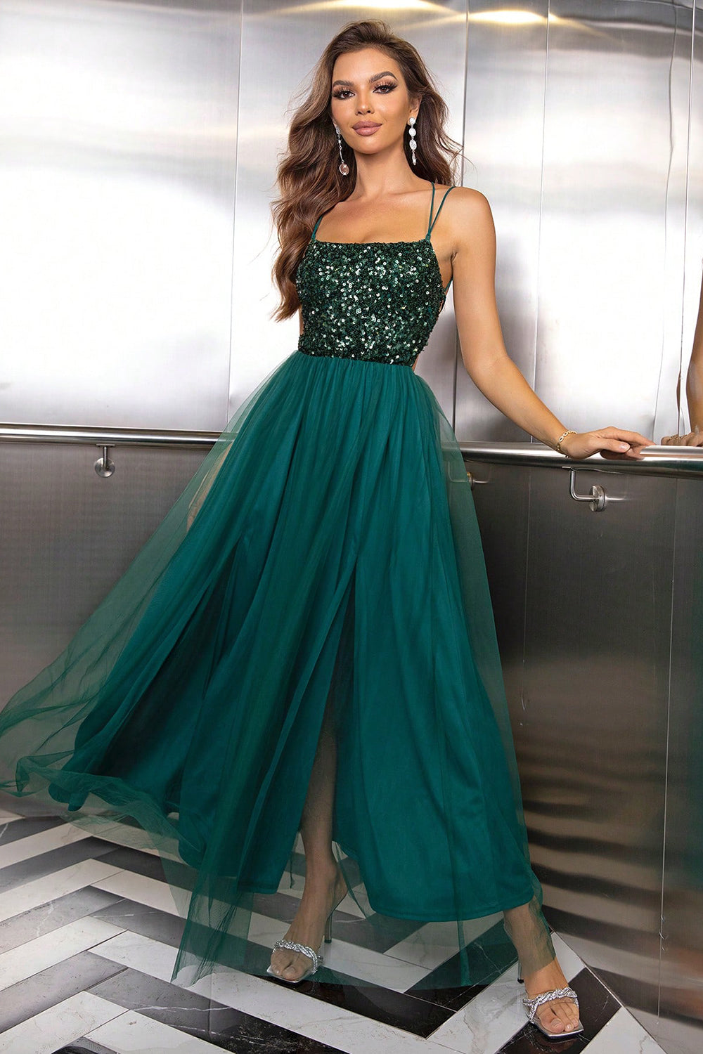 Lace-Up Backless Mesh Dress (3 Colors)