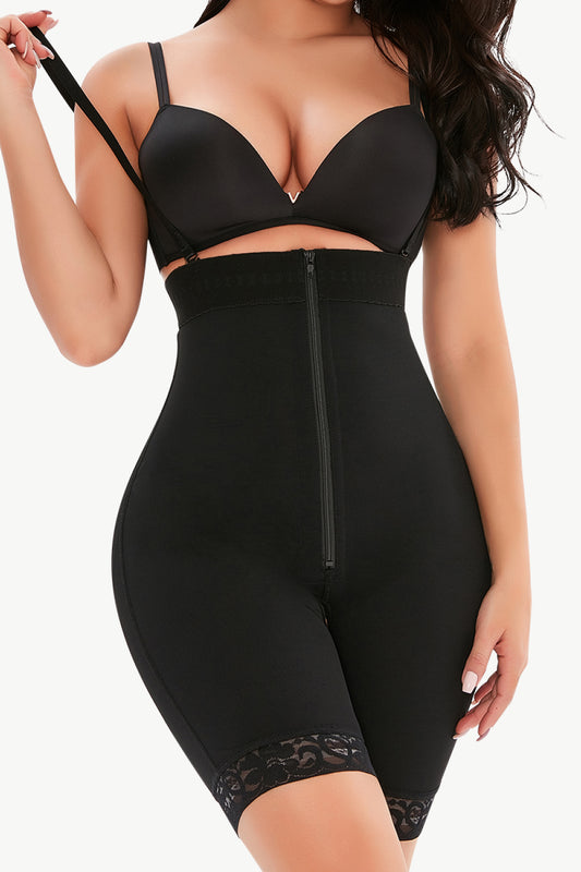 Full Size Lace Detail Zip-Up Under-Bust Shaping Bodysuit (2 Colors up to 6XL)