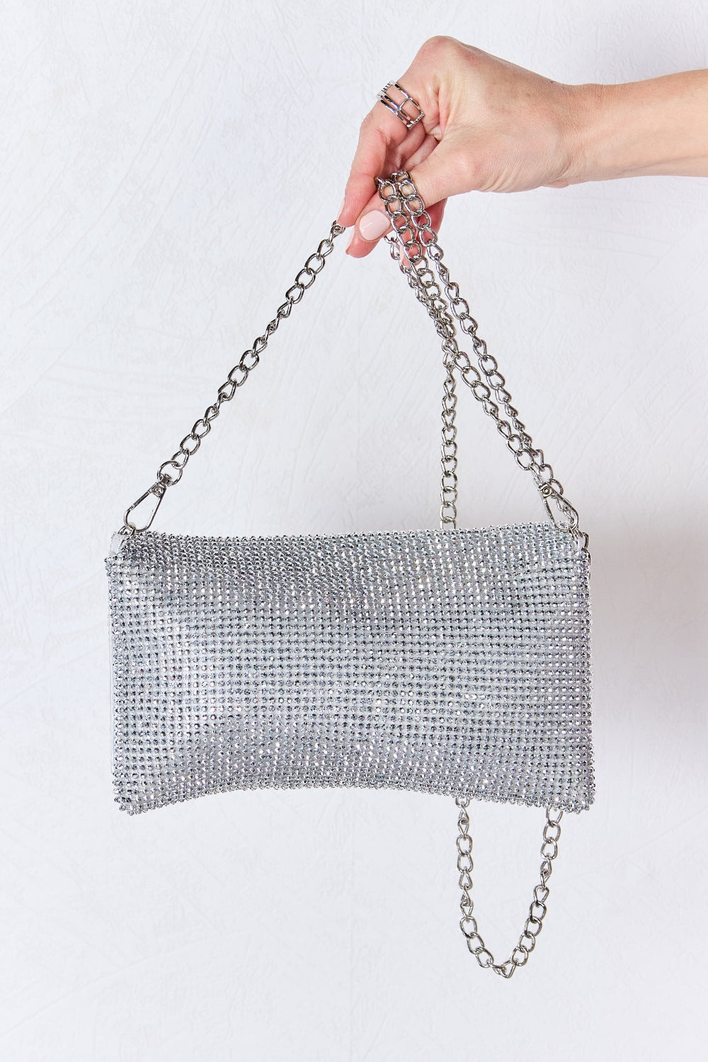 Forever Link Rhinestone Crossbody Bag in Silver