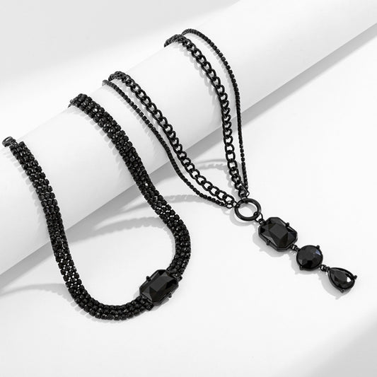 Glass Stone Alloy Necklace in Black (2 Styles)