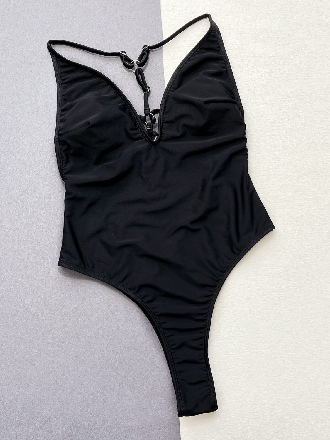 Cutout Plunge Spaghetti Strap One-Piece Swimwear in Black