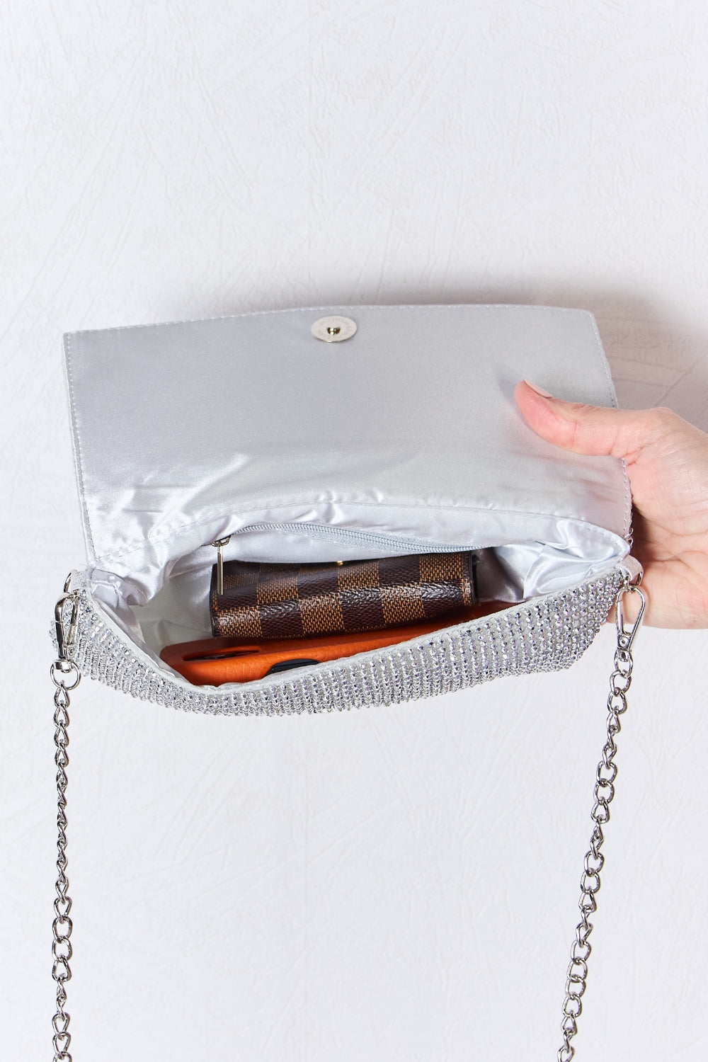 Forever Link Rhinestone Crossbody Bag in Silver