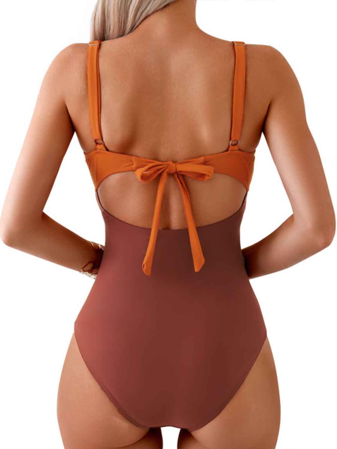 Tied Cutout Contrast One-Piece Swimwear (4 Colors)