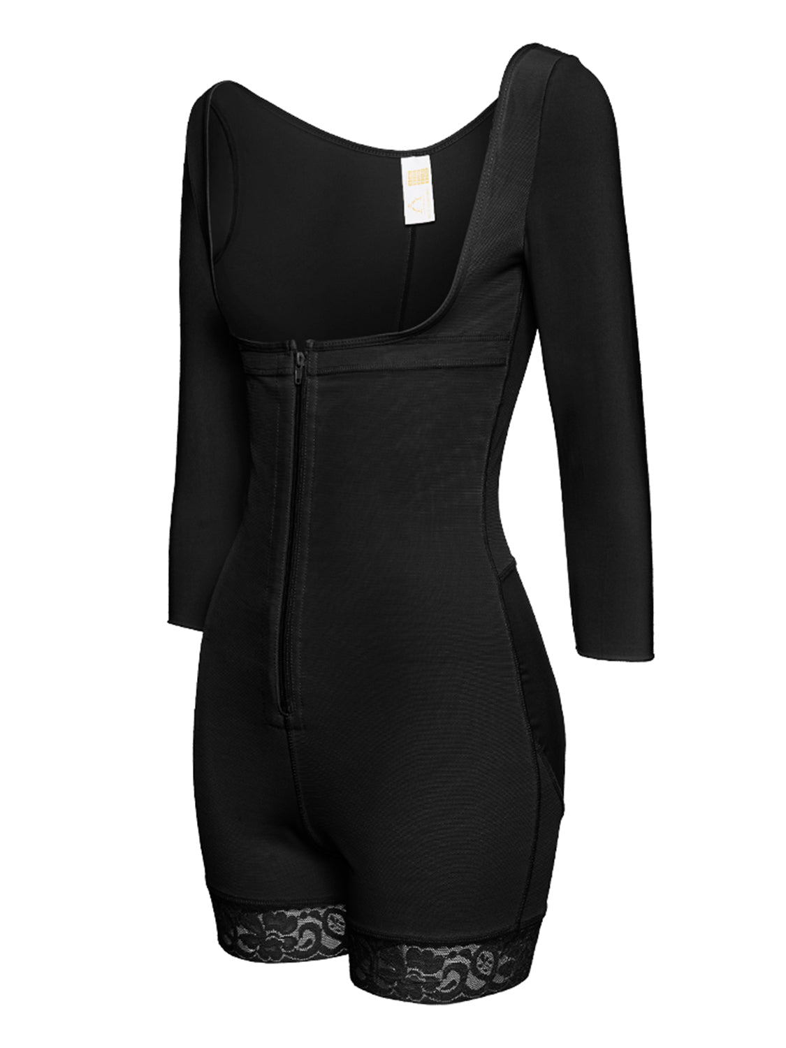 Full Size Zip Up Lace Detail Long Sleeve Shapewear (2 Colors up to 6XL)