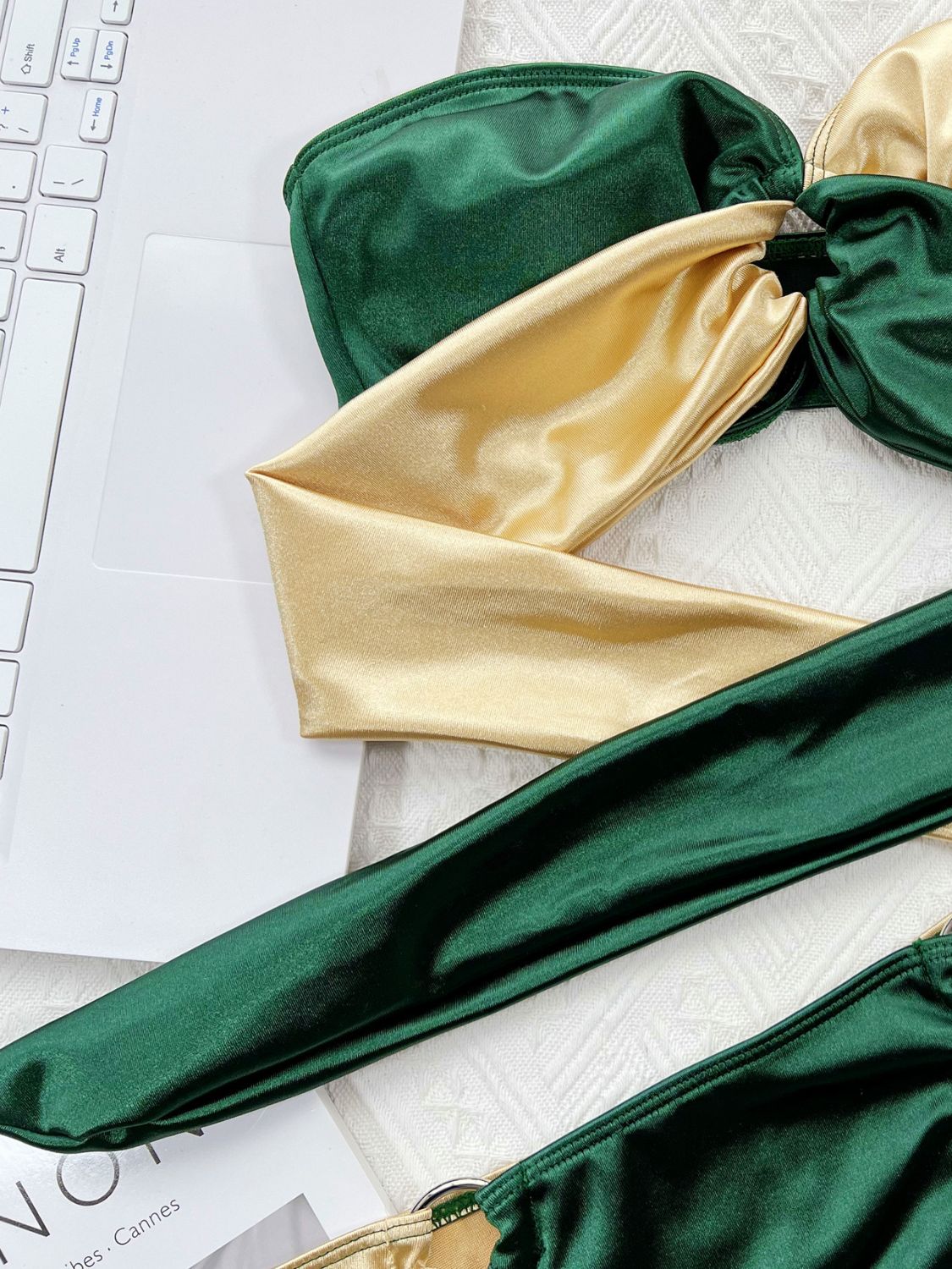 Two-Tone Ring Detail Tied Bikini Set (2 Colors)