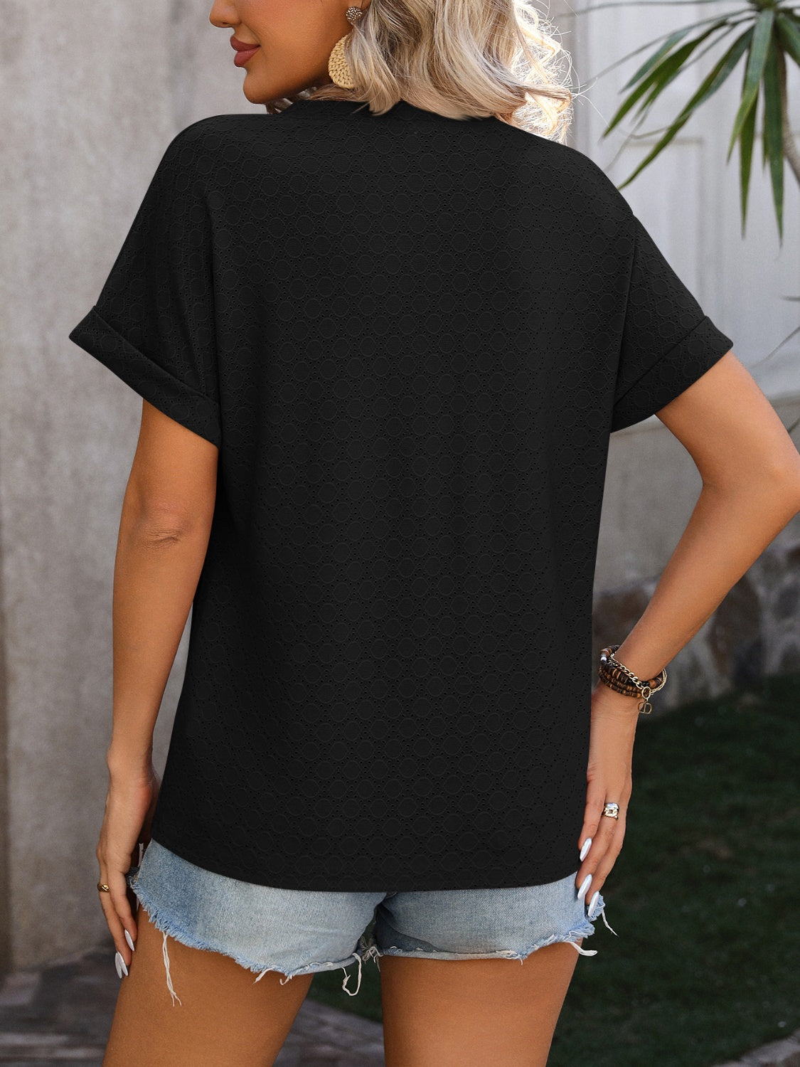 Eyelet Notched Short Sleeve T-Shirt (6 Colors)