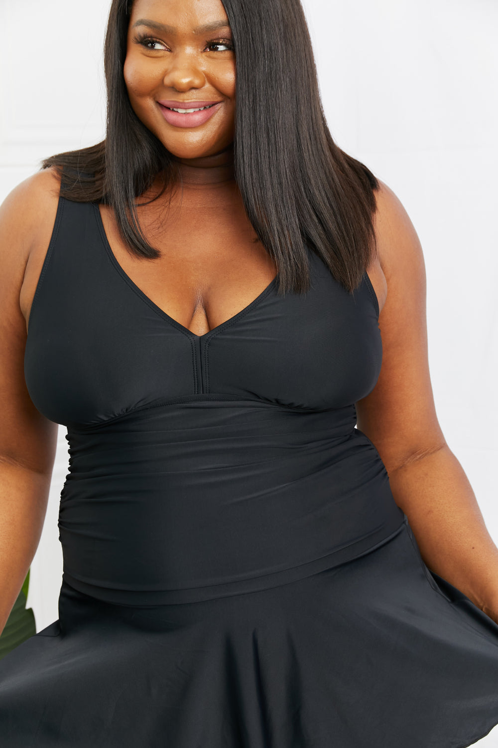Marina West Swim Full Size Clear Waters Swim Dress in Black (up to 3XL)