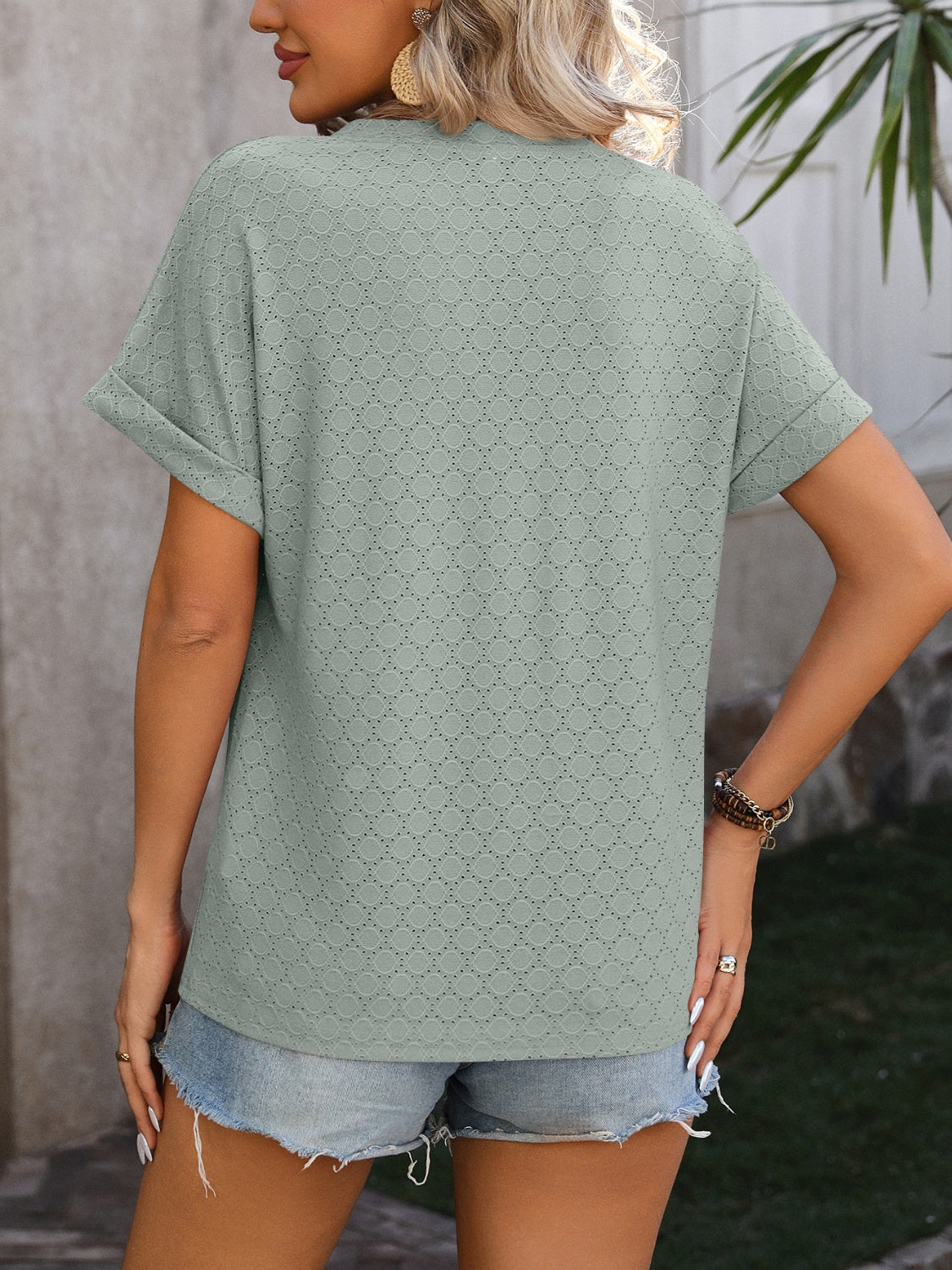 Eyelet Notched Short Sleeve T-Shirt (6 Colors)