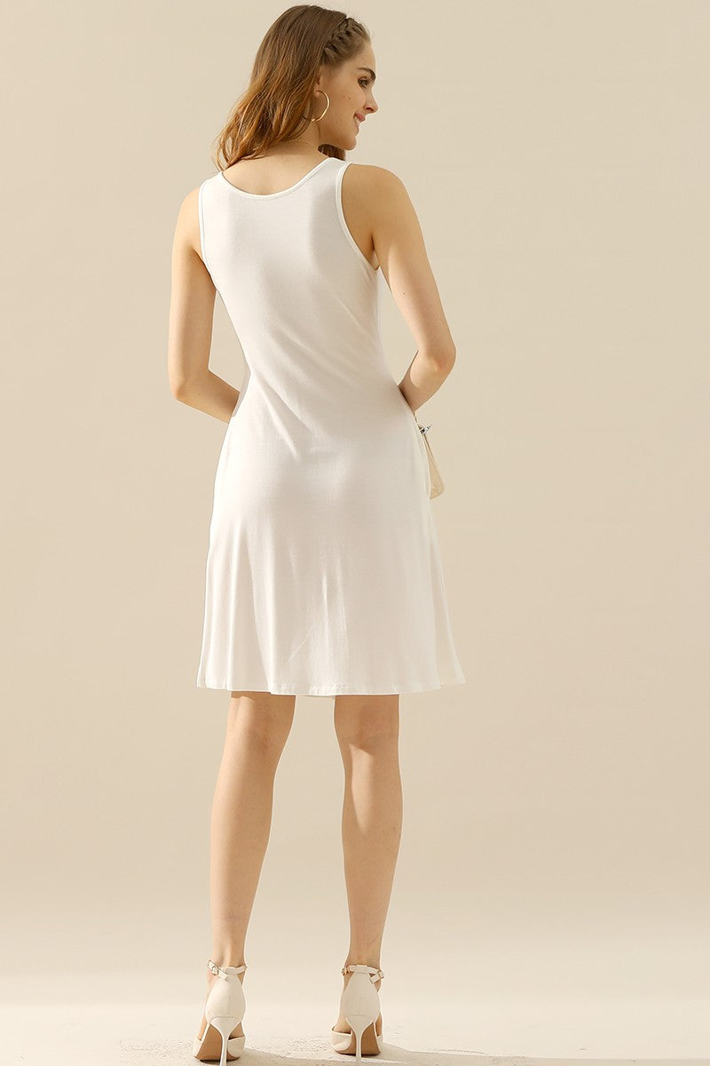Doublju Full Size Round Neck Ruched Sleeveless Dress with Pockets (10 Colors)
