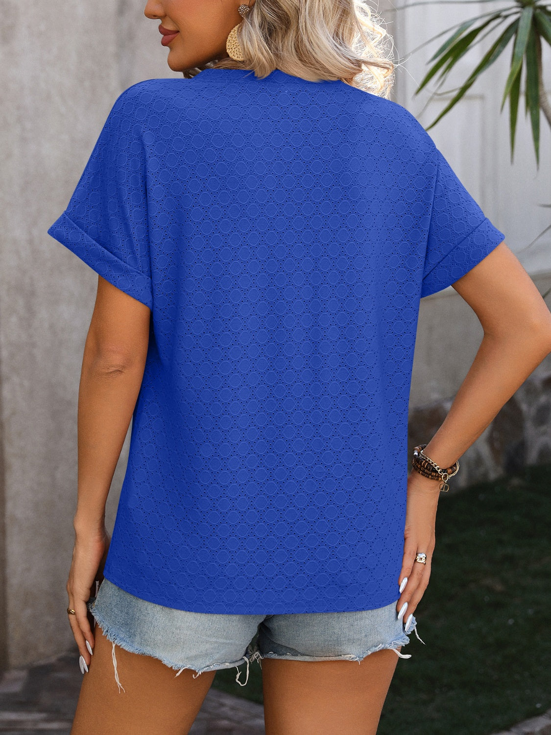 Eyelet Notched Short Sleeve T-Shirt (6 Colors)