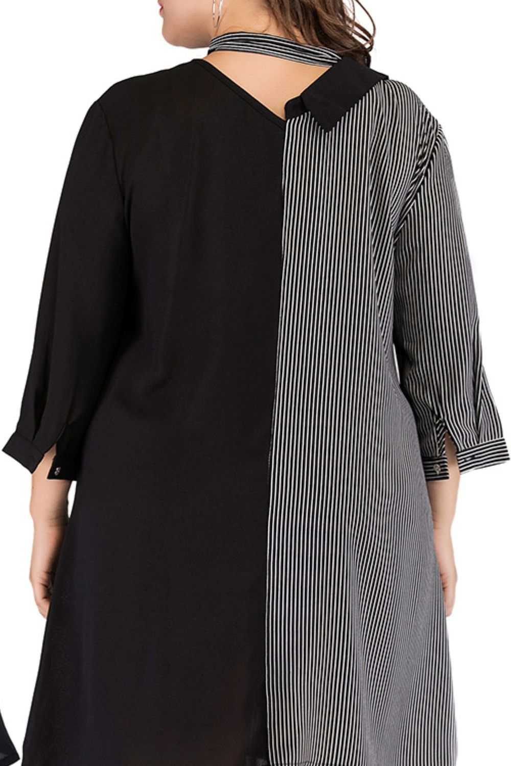 Plus Size Striped Color Block Tie-Neck Dress (up to 5XL)