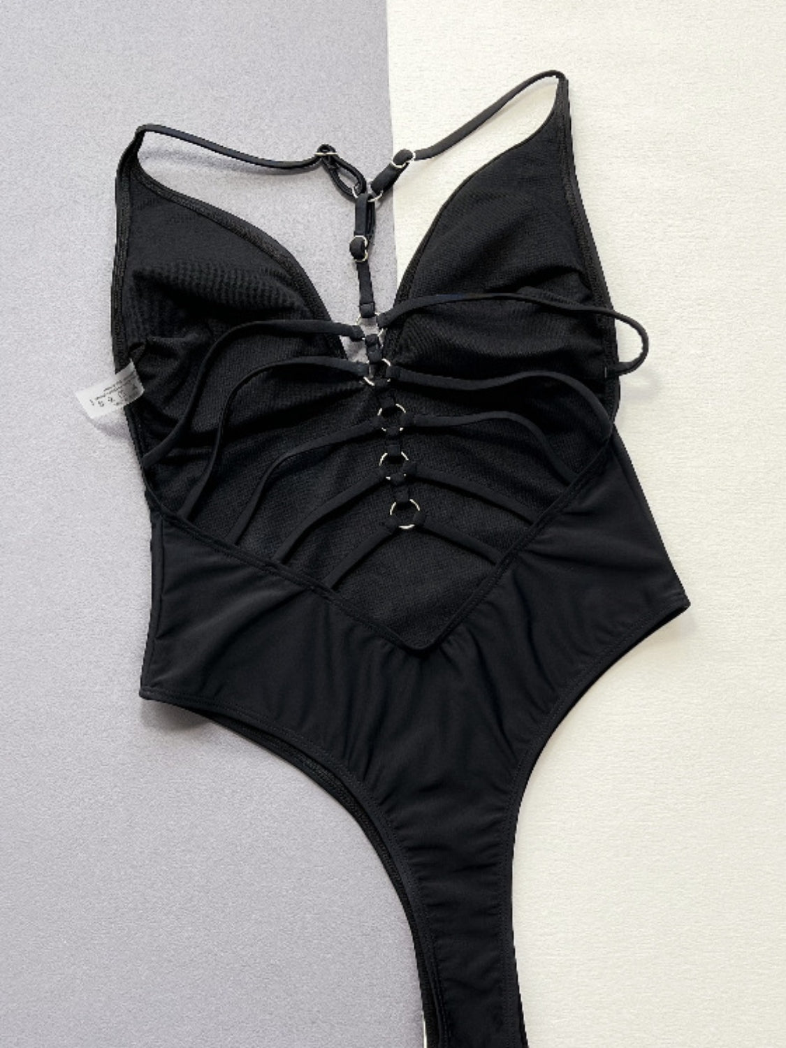 Cutout Plunge Spaghetti Strap One-Piece Swimwear in Black