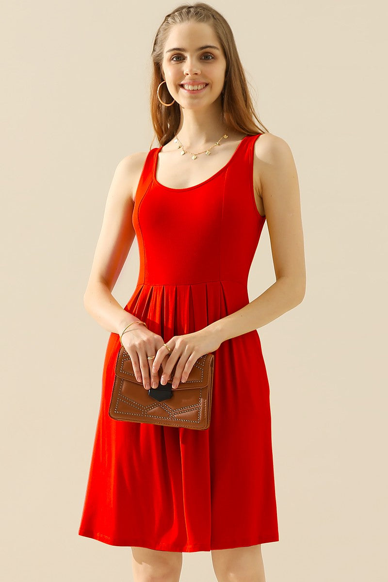 Doublju Full Size Round Neck Ruched Sleeveless Dress with Pockets (10 Colors)