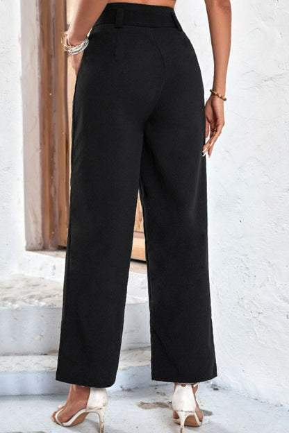 Belted High-Rise Wide Leg Pants in Black