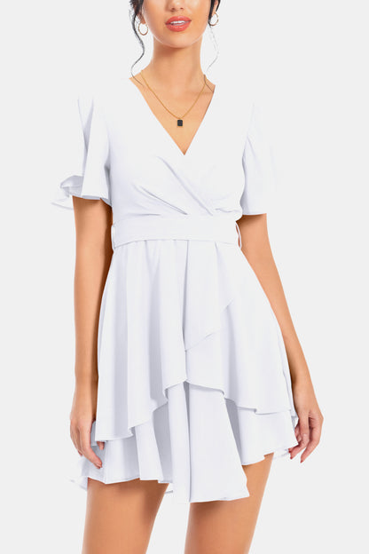 Surplice Neck Flutter Sleeve Dress (9 Colors)