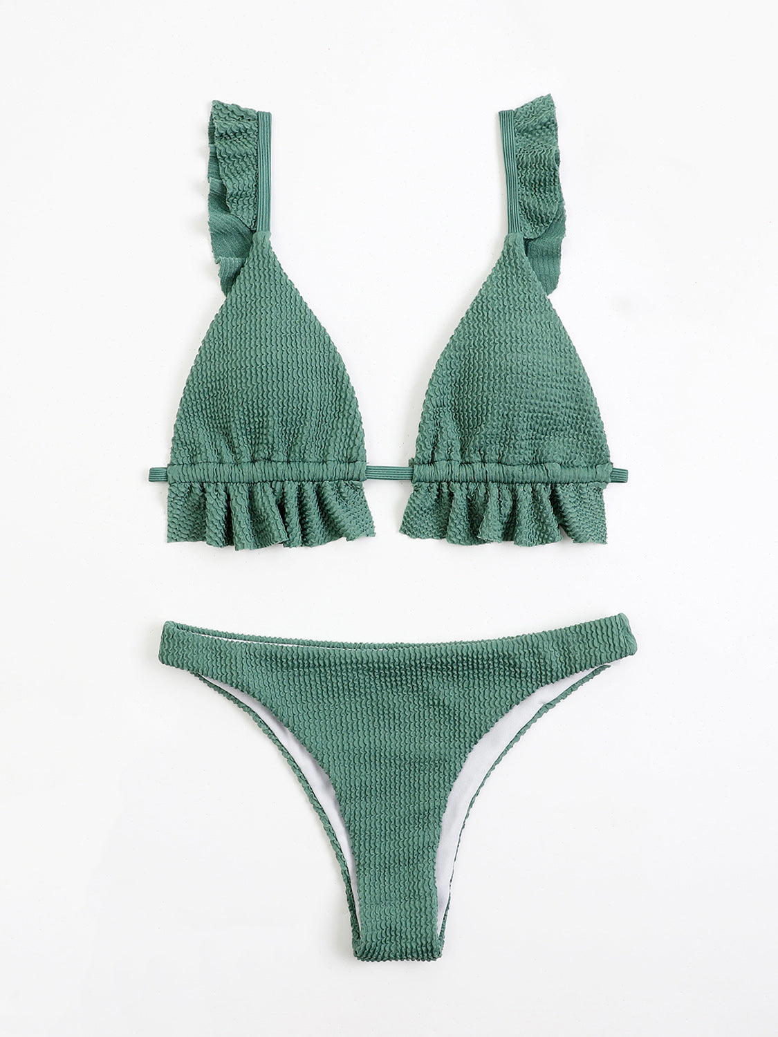 Ruffled Textured Wide Strap Two-Piece Bikini Set (7 Colors)